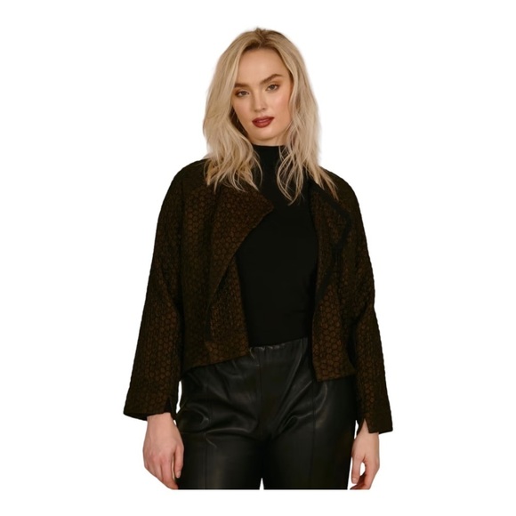Zero + Maria Cornejo LEO EVE SMOCKED BOMBER TEXTURED JACKET IN BLACK/ BRONZE - Picture 11 of 13